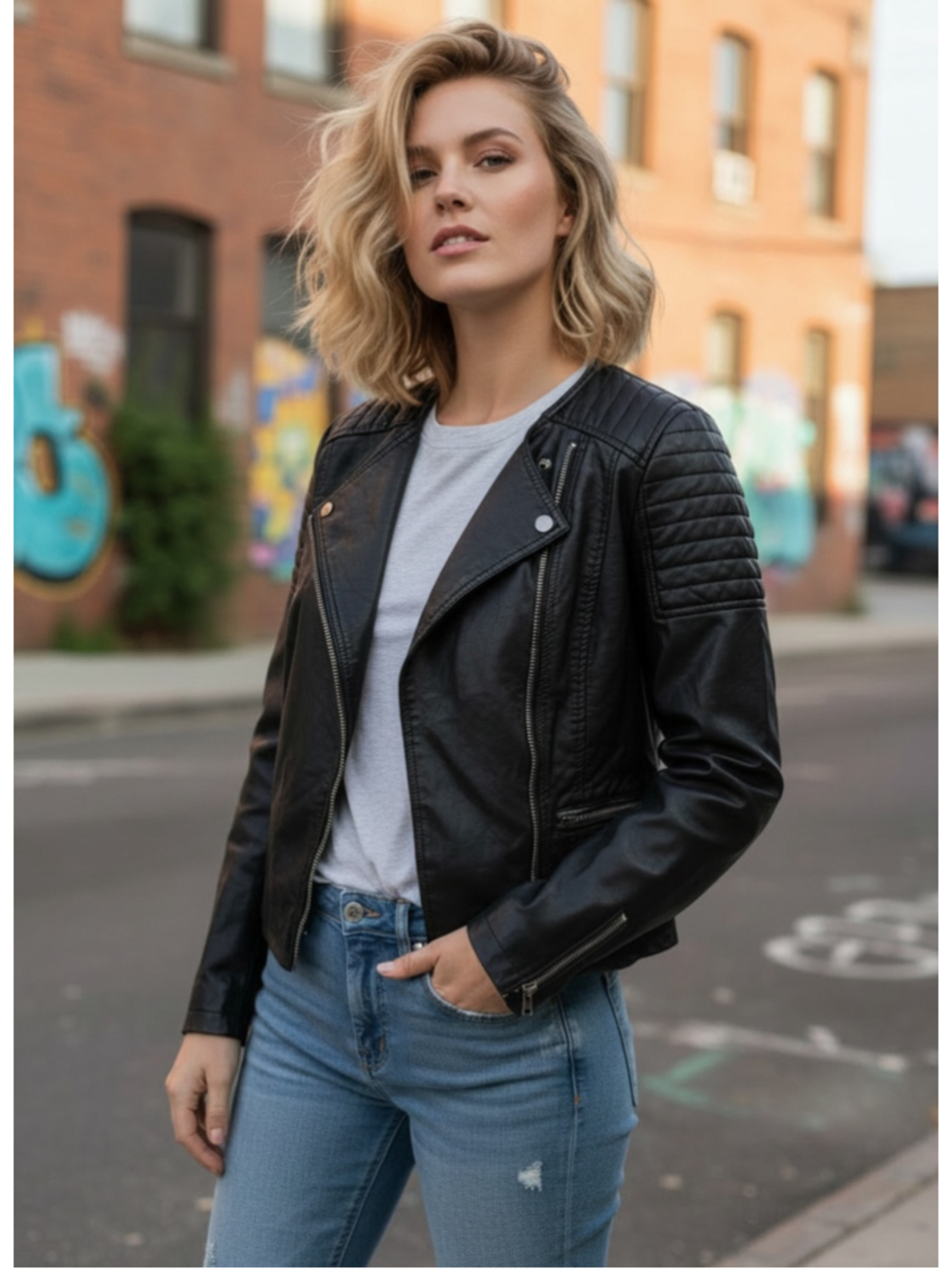 Free People Faux-Leather Quilted Moto Jacket Women's Size 6 (oversized) NWT